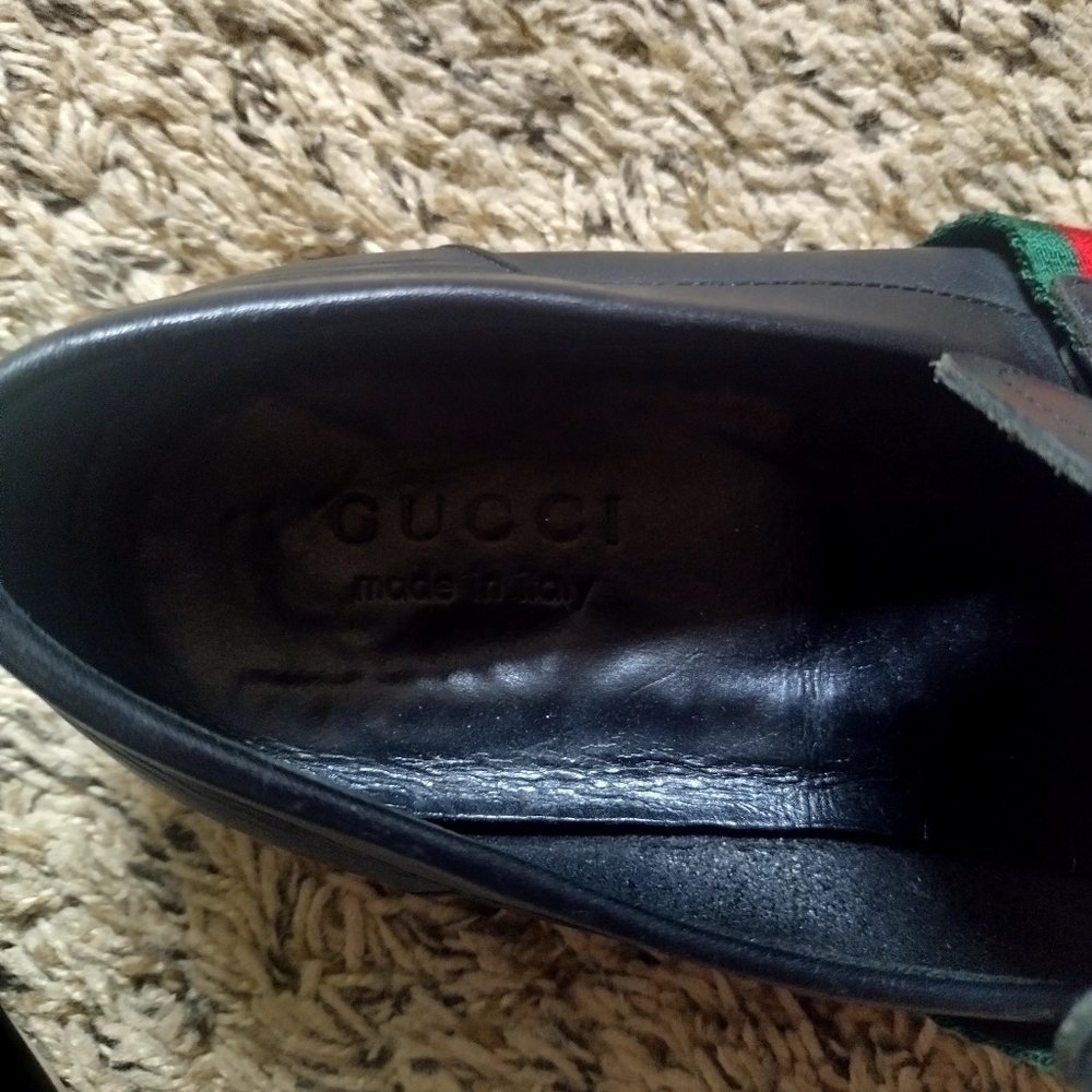 GUCCI  FLAG Black Leather Boat Deck Loafers sz 9 - Picture 6 of 11